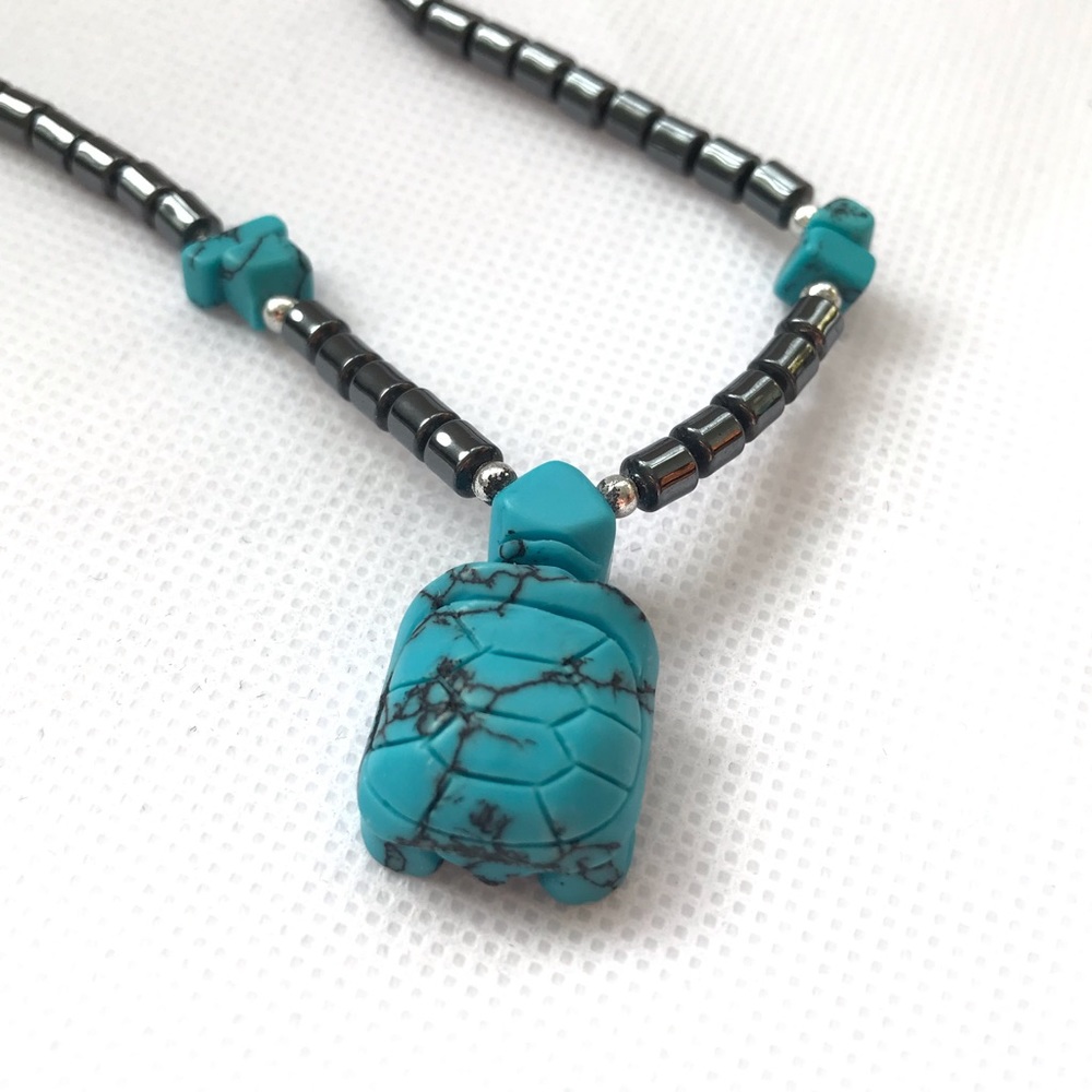Turquoise Stone Turtle Necklace Aqua